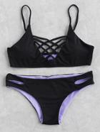 Romwe Criss Cross Front Side Cutout Bikini Set