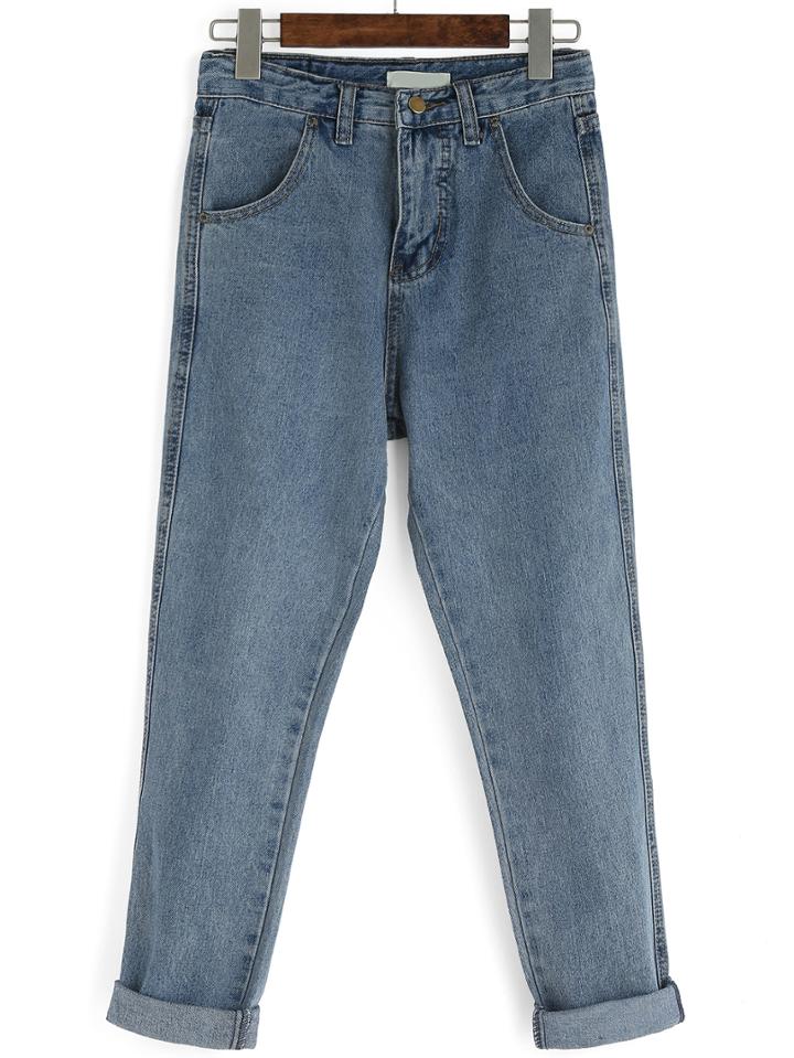 Romwe Button Denim Blue Pant