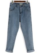 Romwe Button Denim Blue Pant