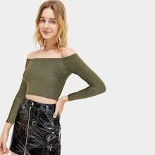 Romwe Off The Shoulder Skinny Solid Tee