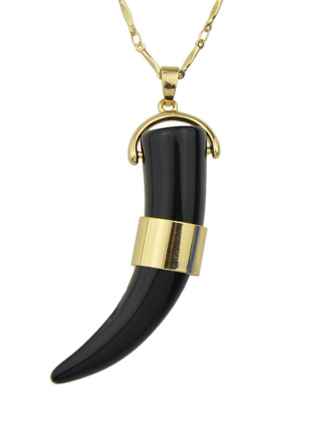 Romwe Black Chain Stone Pendant Necklace