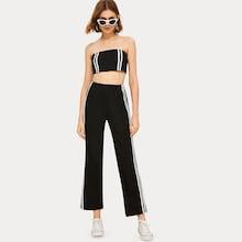 Romwe Side Stripe Bandeau & Pants