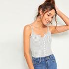 Romwe Striped Button Front Crop Cami Top