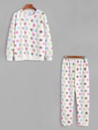 Romwe White Stars Pattern Fleecy Top With Elastic Waist Pants