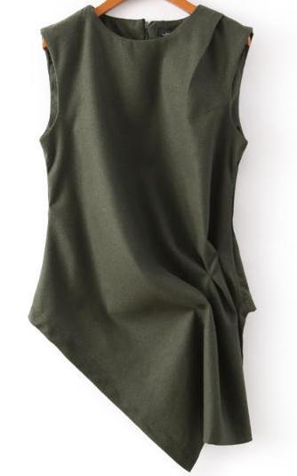 Romwe Sleeveless Asymmetrical Green Blouse