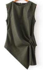 Romwe Sleeveless Asymmetrical Green Blouse