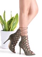 Romwe Green Hollow Out Design Lace Up Stiletto Sandals