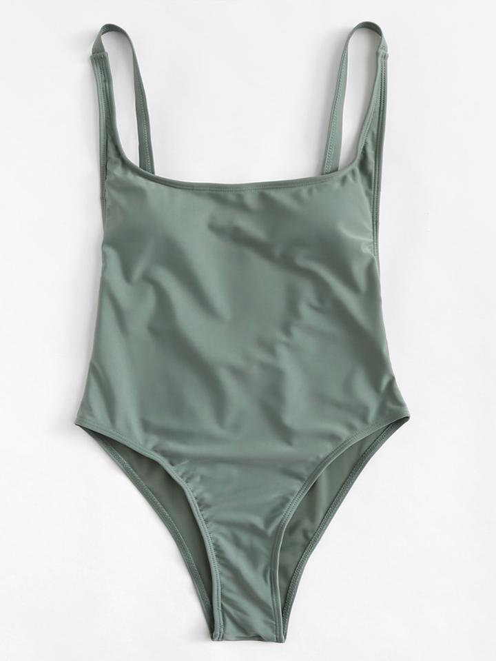 Romwe Low Back Adjustable Straps Swimsuit