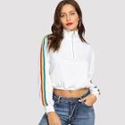 Romwe O-ring Zip Front Colorful Striped Side Jacket