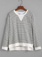Romwe Contrast Striped Slit Side Dip Hem T-shirt