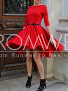 Romwe Red Long Sleeve High Low Pleated Dress