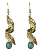 Romwe Gold Turquoise Leaf Drop Earrings