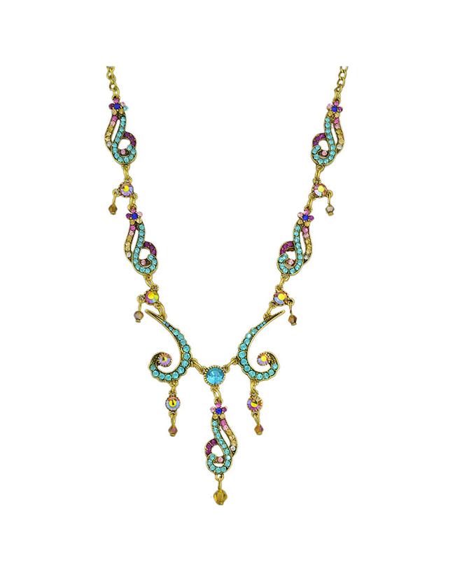 Romwe Blue Rhinestone Wedding Necklace