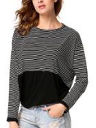 Romwe Long Sleeve Striped Dolman T-shirt