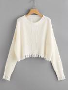 Romwe Raw Cut Dolman Sleeve Jumper