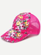 Romwe Floral Print Front Hot Pink Mesh Snapback Baseball Cap