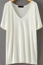Romwe V Neck Loose White T-shirt