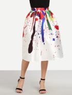 Romwe Multicolor Paint Splatter Print Box Pleated Midi Skirt