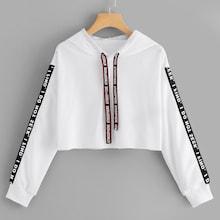 Romwe Random Letter Contrast Crop Hoodie