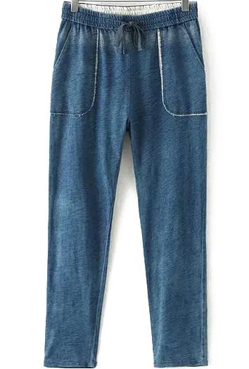 Romwe Drawstring With Pockets Denim Pant