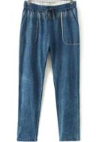 Romwe Drawstring With Pockets Denim Pant
