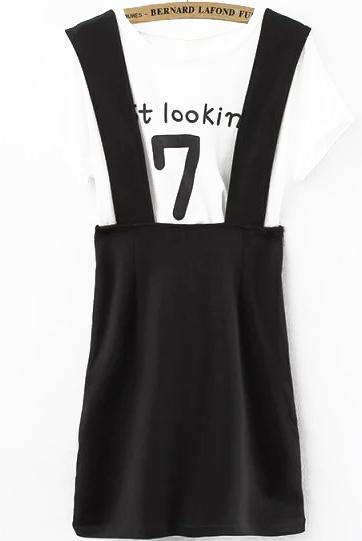 Romwe Letter Print Top With Straps Black Skirt