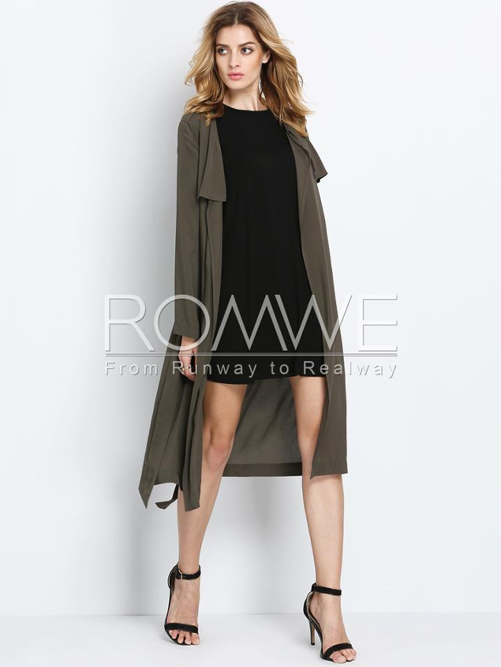 Romwe Army Green Long Sleeve Trench Coat