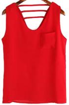 Romwe V Neck With Pocket Hollow Red Tank Top