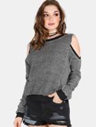 Romwe Cold Shoulder Sweater Knit Pullover Black