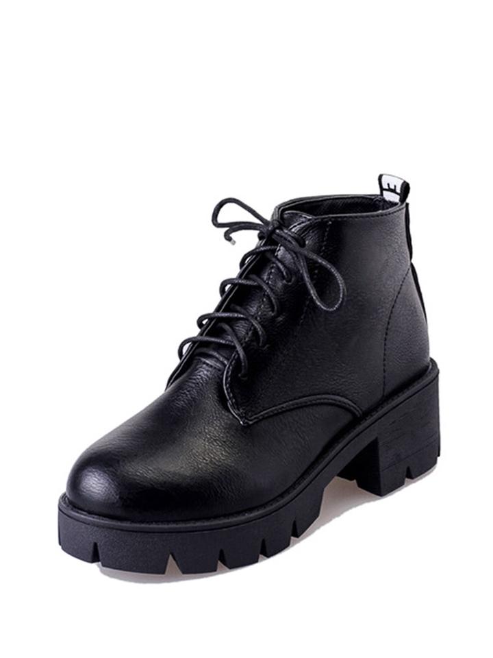 Romwe Lace Up Pu Platform Ankle Boots