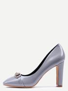 Romwe Grey Square Toe Metal Embellished Pumps