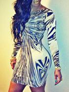 Romwe Long Sleeve Kaleidoscope Print Tight Dress