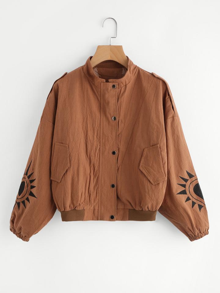 Romwe Lantern Sleeve Embroidered Jacket