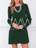 Romwe Army Green Long Sleeve Casual Dress