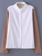Romwe Contrast Sleeve Button-down Coffee Blouse