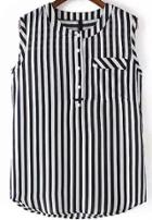 Romwe With Pocket Vertical Striped Top