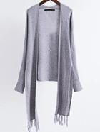 Romwe Grey Long Sleeve Fringe Poncho Sweater