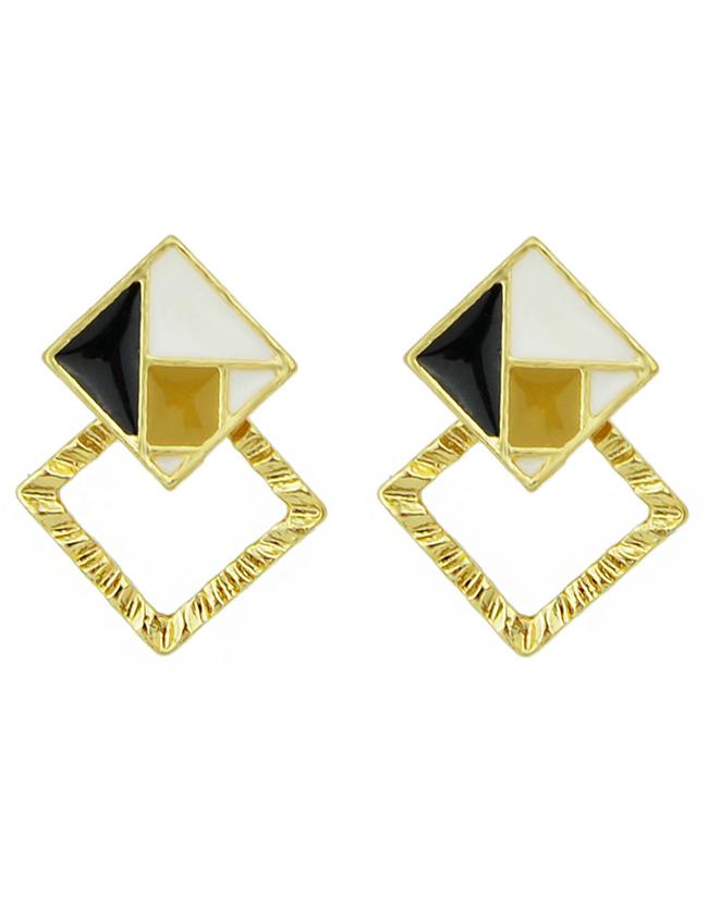 Romwe New Trendy Square Shape Alloy Black Enamel Stud Earrings Woman