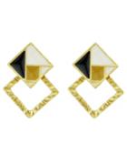 Romwe New Trendy Square Shape Alloy Black Enamel Stud Earrings Woman