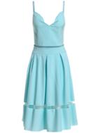 Romwe Spaghetti Strap Cami Top With Contrast Mesh Pleated Blue Skirt