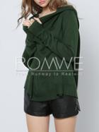 Romwe Dark Green Hooded Long Sleeve Sweater