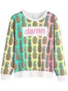 Romwe Contrast Trim Pineapple And Letter Print Sweatshirt