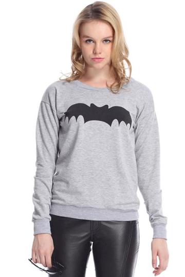 Romwe Black Batman Long Sleeves Grey Pullover