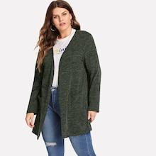 Romwe Plus Pocket Decoration Knit Coat