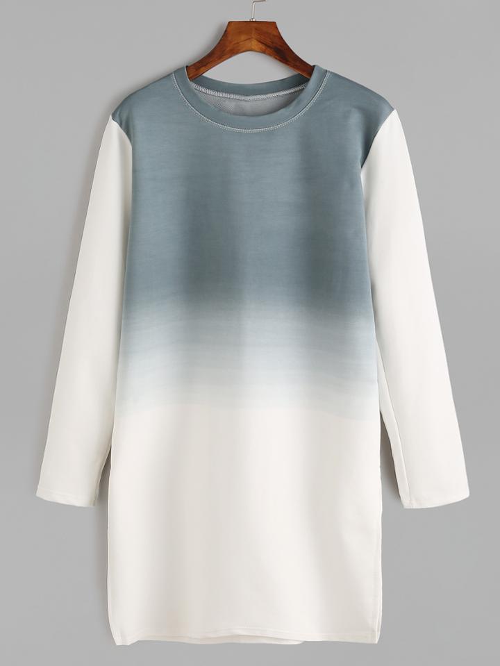 Romwe Ombre Long Sleeve Tee Dress
