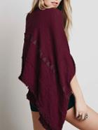 Romwe Slit Fringe Loose Burgundy Coat