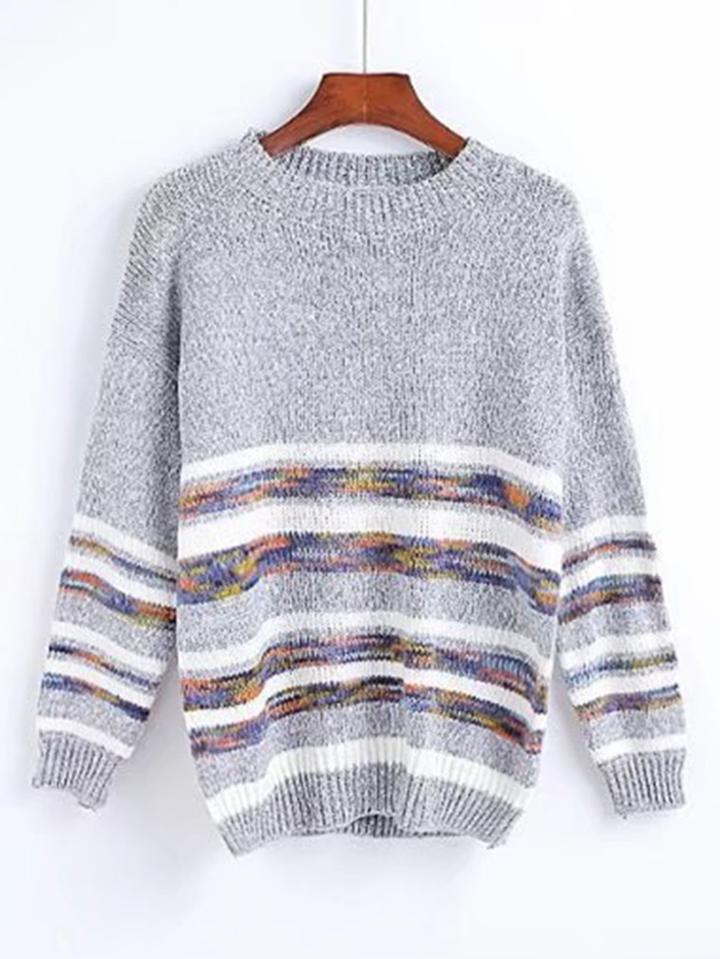 Romwe Marled Knit Striped Knitwear