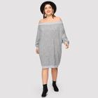 Romwe Plus Off The Shoulder Marled Knit Sweater Dress