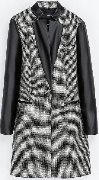 Romwe Contrast Pu Leather Houndstooth Coat