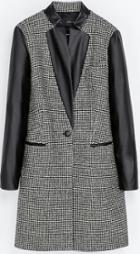 Romwe Contrast Pu Leather Houndstooth Coat